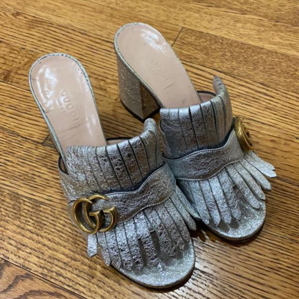 Gucci silver mules